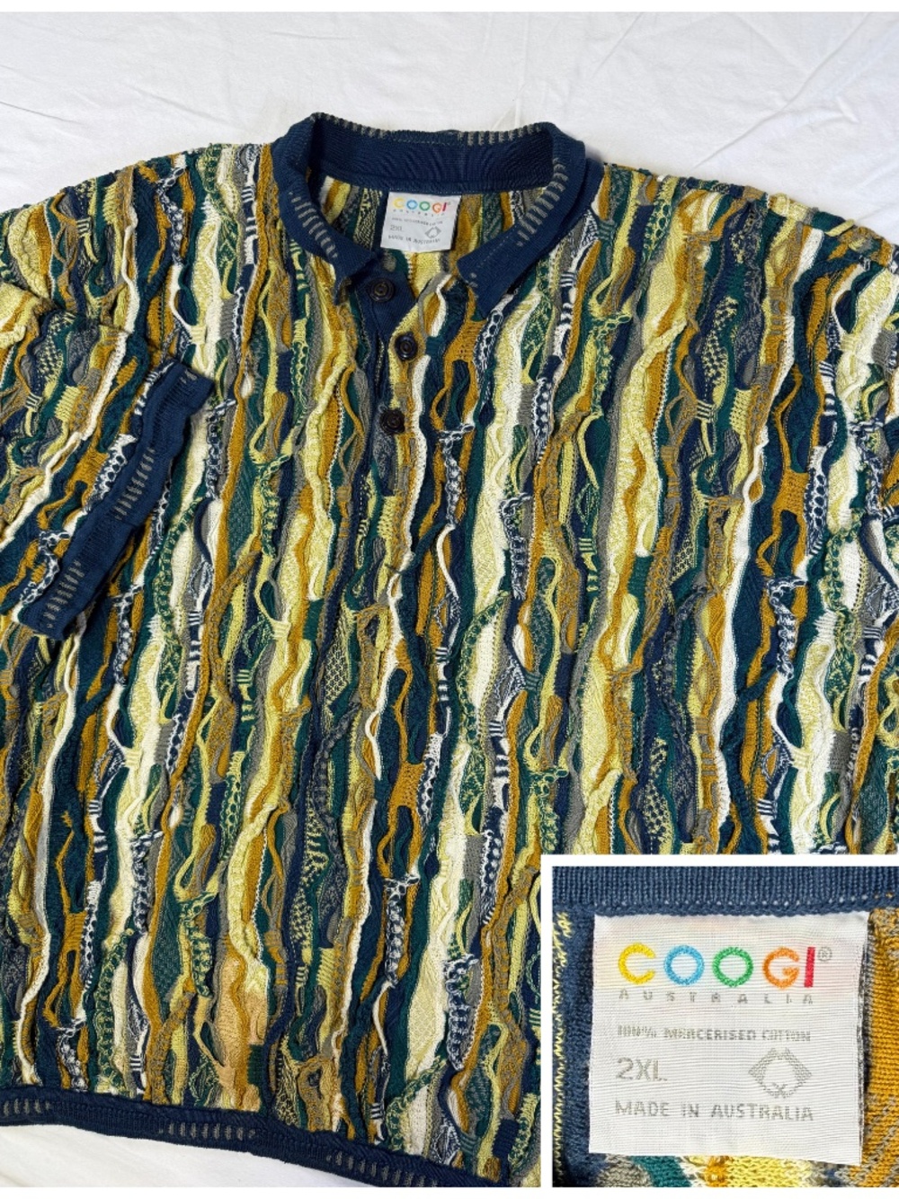 Vintage Coogi Australia 3/4 Sleeve Polo Sweater‎ 3D Men’s Size 2XL